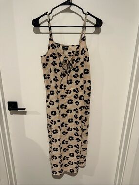 Vero Moda Beige Midi Slip Dress with Black Leopard Print